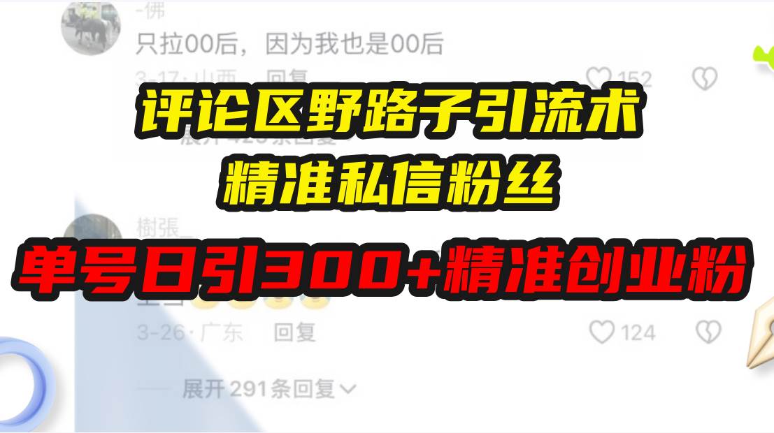 （13676期）评论区野路子引流术，精准私信粉丝，单号日引流300+精准创业粉-九天资源站
