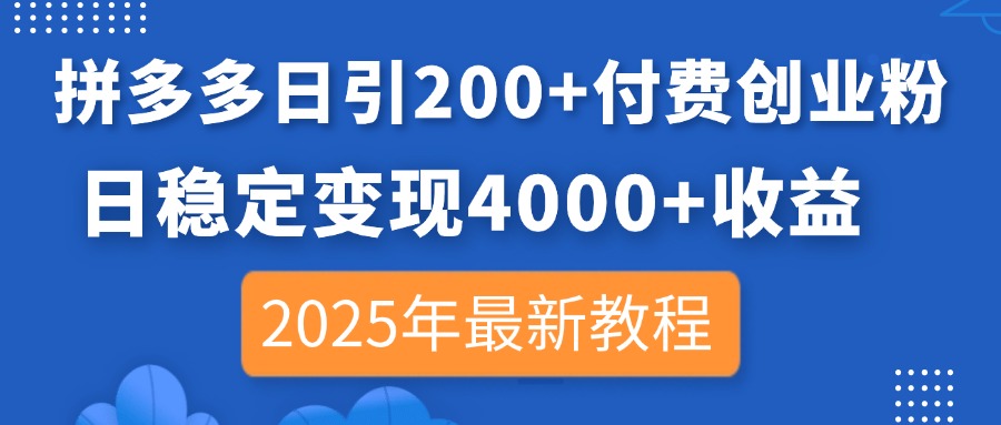 拼多多日引200+付费创业粉，日稳定变现4000+收益，2025年最新教程-九天资源站