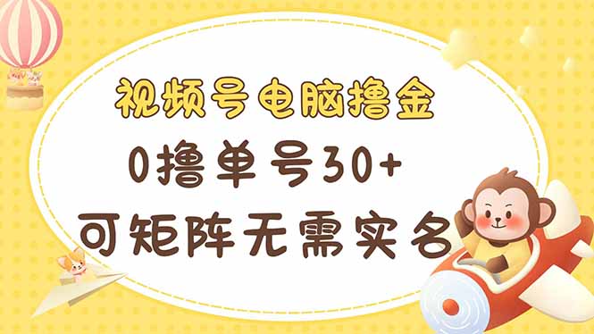 视频号电脑撸金 0撸单号30+ 可矩阵 无需实名多号多得-九天资源站