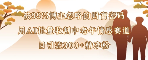 被99%博主忽略的财富密码：用AI批量收割中老年情感赛道，日引流300+精准粉-九天资源站