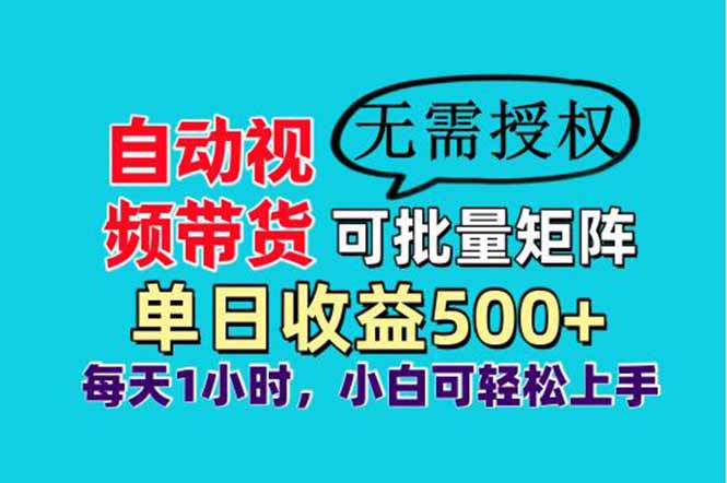 自动视频带货，可批量矩阵，单日收益500+、轻松实现睡后收益，小白可…-九天资源站