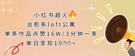小红书超火的治愈系loft公寓，单条作品点赞16W，3分钟一条，单日变现数张-九天资源站