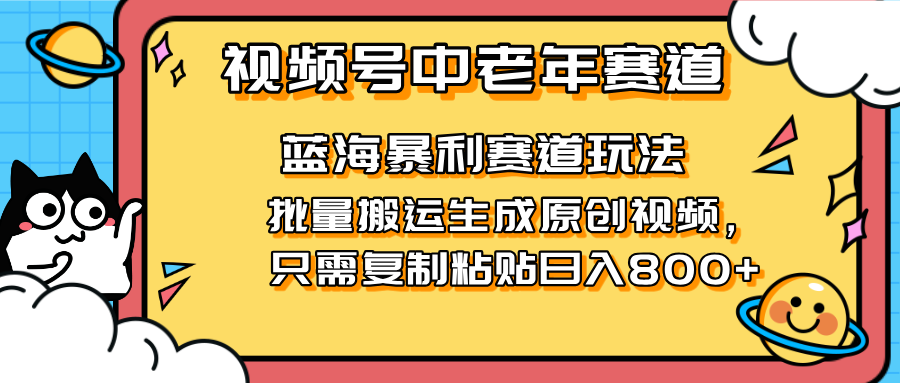 2025视频号中老年短视频蓝海暴利风口！复制粘贴搬运视频单日赚800+，无…-九天资源站