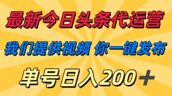 最新今日头条代运营，我们提供视频，你一键发布，单号日入200+【揭秘】-九天资源站