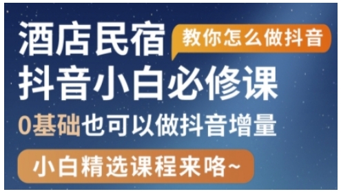 抖音本地生活酒店民宿运营，0基础也可以做抖音增量-九天资源站