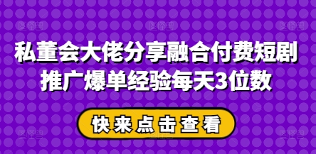 私董会大佬分享融合付费短剧推广爆单经验每天3位数-九天资源站