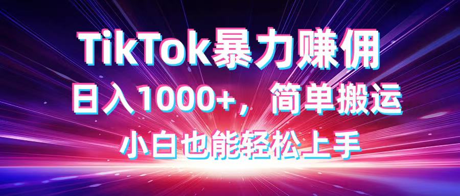 TikTok搬运暴力赚佣，日入1000+，简单搬运，小白也能轻松上手-九天资源站