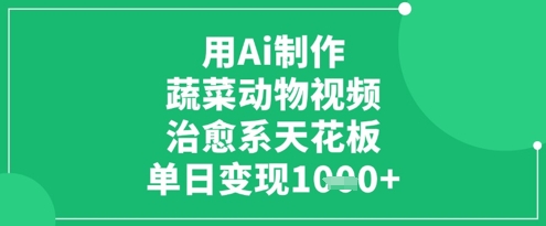 用Ai制作蔬菜动物视频，治愈系天花板，单日变现1k-九天资源站