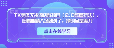 TK美区无货源店群项目【2.0整套玩法】，闭着眼睛入场就对了，挣的全是美刀-九天资源站