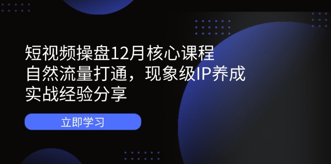 短视频操盘12月核心课程：自然流量打通，现象级IP养成，实战经验分享-九天资源站
