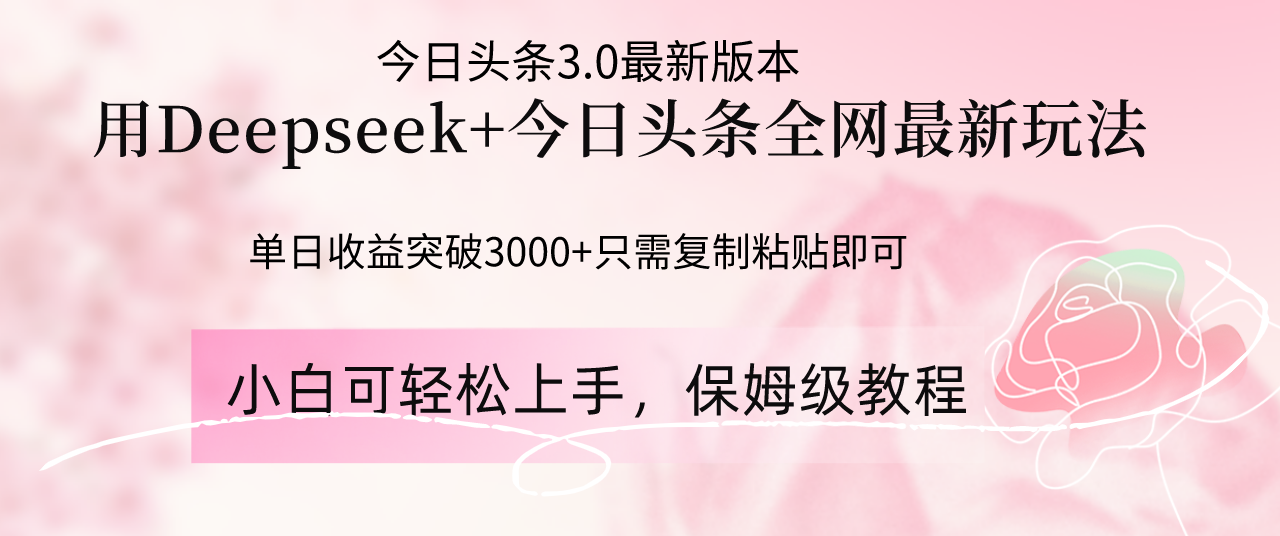 Deepseek结合今日头条全网最新玩法，单日收益突破3000+，只需要简单的…-九天资源站