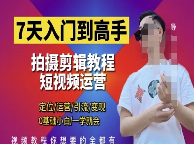 7天入门到高手，短视频剪辑运营高手课，定位 运营 引|流 变现，0基础小白一学就会-九天资源站