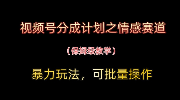 视频号分成计划之情感赛道暴力玩法，可批量操作，保姆级教学-九天资源站