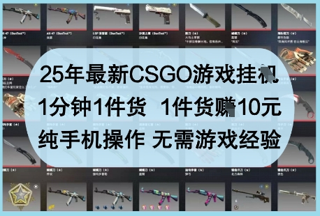 25年最新CSGO游戏挂G，1分钟1件货，1件货挣10元，纯手机操作，无需游戏经验【揭秘】-九天资源站
