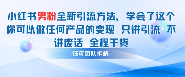 小红书男粉引流 学会了这个变现很容易，不讲废话全程针对男人的打法 全程干货-九天资源站