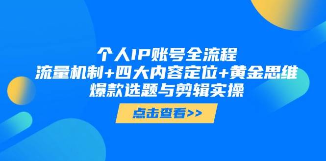 个人IP账号全流程：流量机制+四大内容定位+黄金思维, 爆款选题与剪辑实操-九天资源站