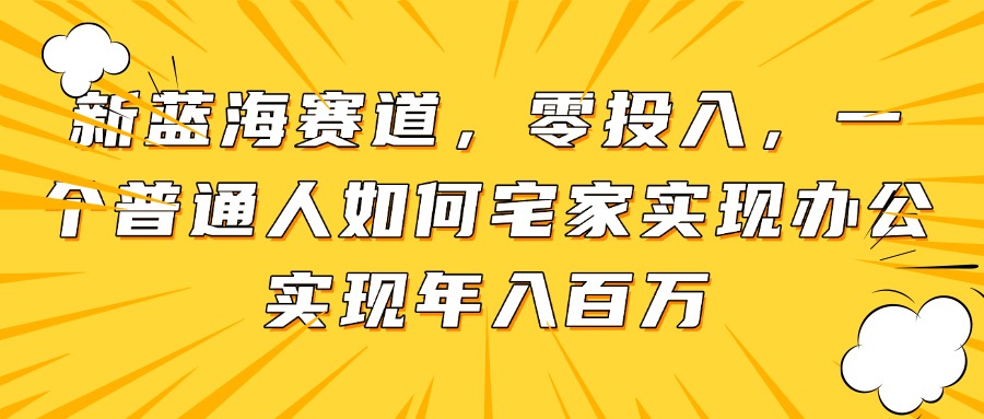 新蓝海赛道，零投入，一个普通人如何宅家办公实现年入百万-九天资源站