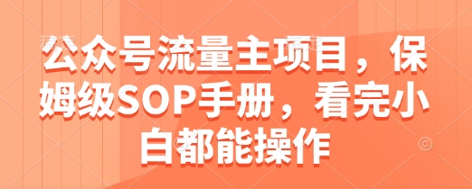 公众号流量主项目，保姆级SOP手册，看完小白都能操作-九天资源站