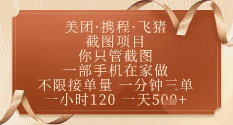 飞猪美团截图项目，你只管截图，一部手机在家做，正规平台无套路，一天5张+【揭秘】-九天资源站