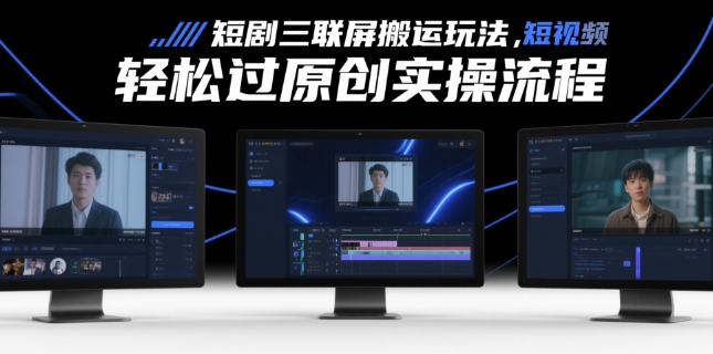 短剧三联屏搬运玩法，短剧搬运轻松过原创实操流程-九天资源站