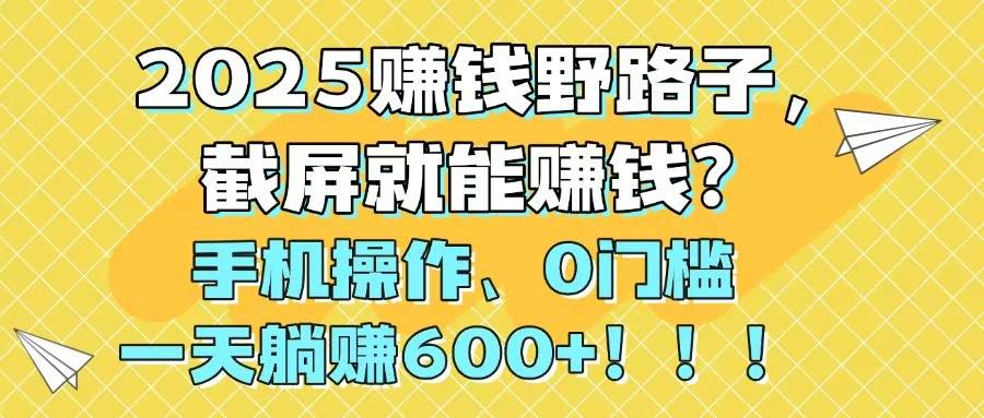 （14771期）2025赚钱野路子，截屏就能赚钱？手机操作0门槛，一天躺赚600+！！！-九天资源站