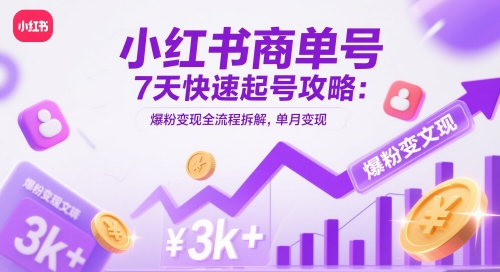小红书商单号7天快速起号攻略：爆粉变现全流程拆解，单月变现3k+-九天资源站