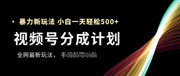 视频号分成计划，全网最暴力玩法，新手一天也能轻松5张+-九天资源站