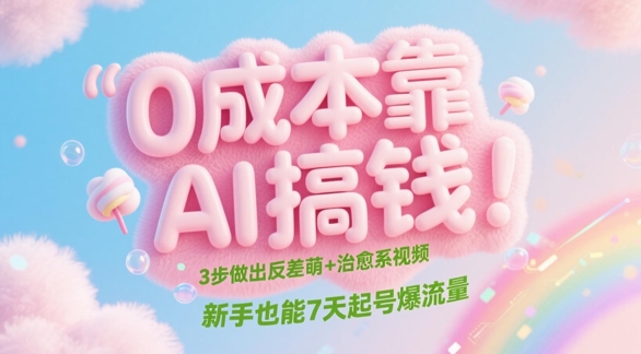 0成本靠AI搞钱！3步做出反差萌+治愈系视频，新手也能7天起号爆流量-九天资源站