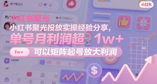 小红书聚光投放实操经验分享，单号月利润超1w+，可以矩阵起号放大利润-九天资源站