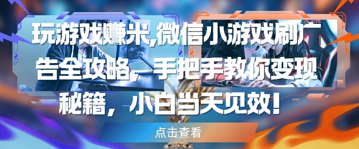 玩游戏挣米，微信小游戏刷广告全攻略，手把手教你变现秘籍，小白当天见效-九天资源站