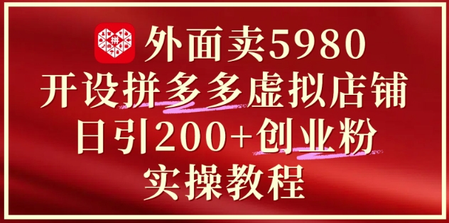 外面卖5980开设拼多多虚拟店铺：单日引流200+创业付费粉实战教程-九天资源站