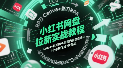小红书网盘拉新实战教程，Canva+影刀RPA实现内容全自动化，1个小时生成7天笔记-九天资源站
