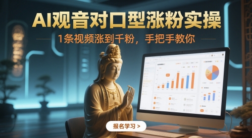 AI观音对口型涨粉实操，1条视频涨到千粉，手把手教你-九天资源站