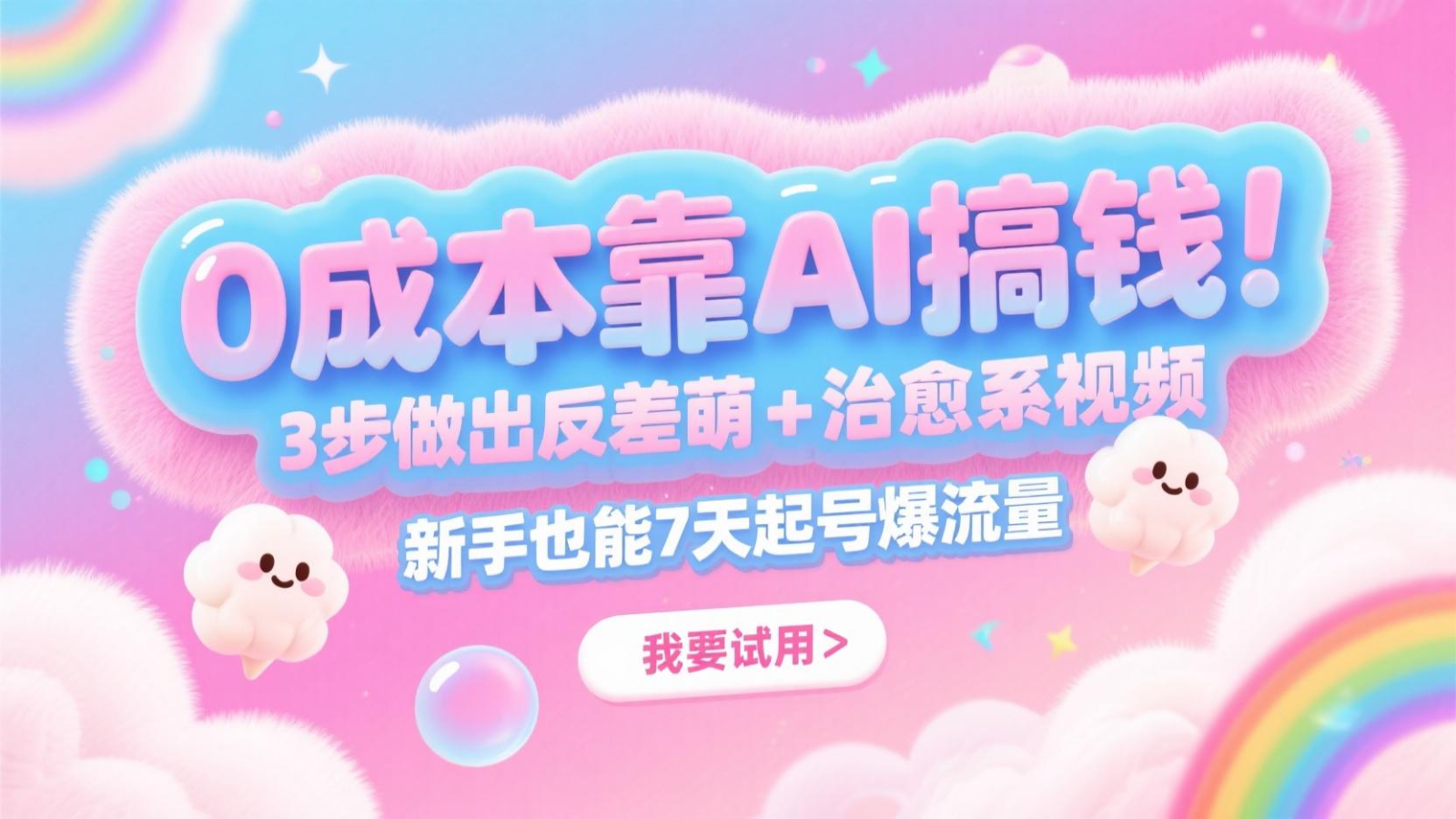 0成本靠AI搞钱！3步做出反差萌+治愈系视频，新手也能7天起号爆流量，月入5位数-九天资源站
