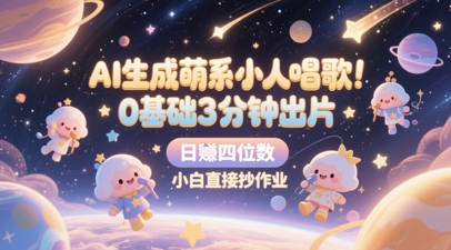 AI生成萌系小人唱歌，0基础3分钟出片，28个作品涨粉8.9W，单条最高19W赞，日入四位数，小白直接抄作业-九天资源站