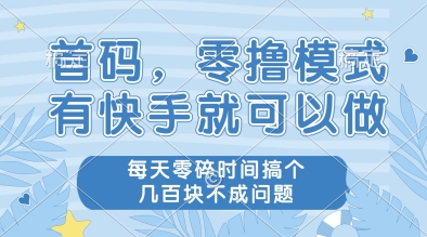 首码，零撸模式，有快手就可以做，每天零碎时间搞个几张不成问题【揭秘】-九天资源站