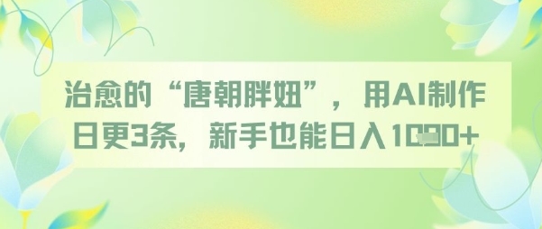 治愈的“唐朝胖妞”，用AI制作日更3条，新手也能日入多张-九天资源站