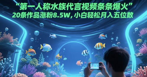 第一人称水族代言视频条条爆火，20条作品涨粉8.5W，小白轻松月入五位数-九天资源站