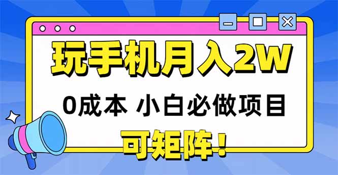 玩玩手机月入20000+，0成本小白必做项目，可矩阵-九天资源站