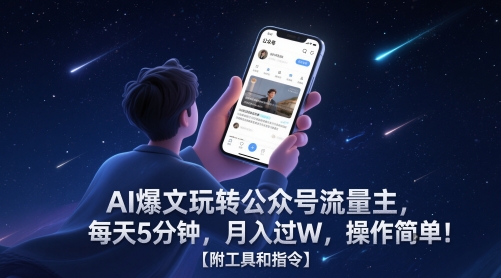 AI爆文玩转公众号流量主，每天5分钟，月入过W，操作简单！【附工具和指令】-九天资源站