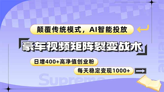 豪车视频矩阵裂变战术，颠覆传统模式，AI智能投放，日增400+高净值创业…-九天资源站
