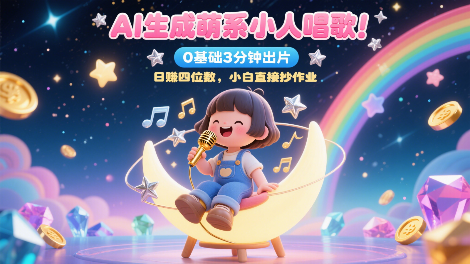 AI生成萌系小人唱歌！0基础3分钟出片，28个作品涨粉9万，日赚四位数，小白直接抄作业-九天资源站