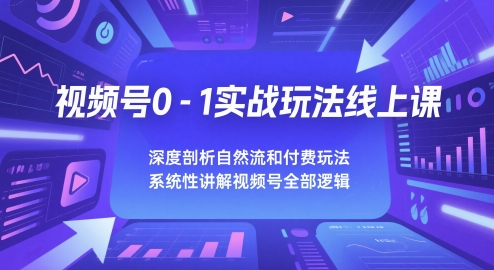视频号0-1实战玩法线上课，深度剖析自然流和付费玩法，统性讲解视频号全部逻辑-九天资源站