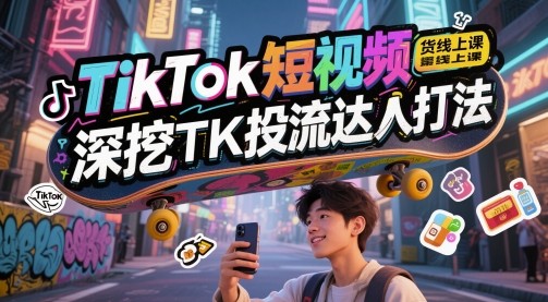 TikTok短视频带货线上课，深挖TK投流达人打法-九天资源站