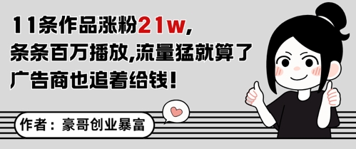 11条作品涨粉21W，条条百W播放，流量猛就算了，广告商也追着给钱-九天资源站