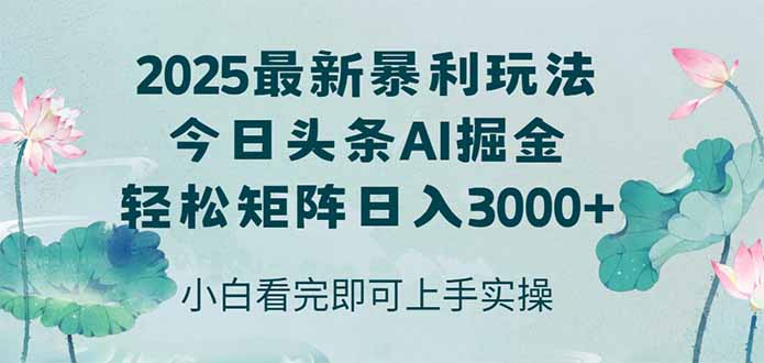 今日头条2025年最新暴利玩法，思路简单，复制粘贴，轻松实现矩阵日入3000+-九天资源站