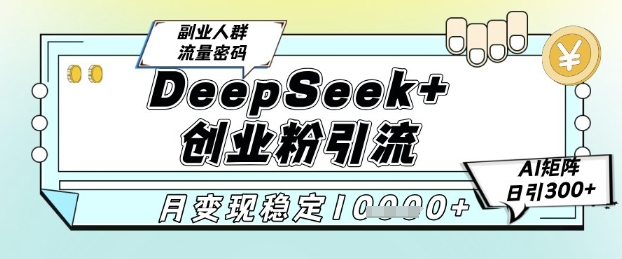 DeepSeek+创业粉精准引流，全新分享课4.0玩法，AI矩阵日引300+，多种变现方式，稳定月入1W-九天资源站