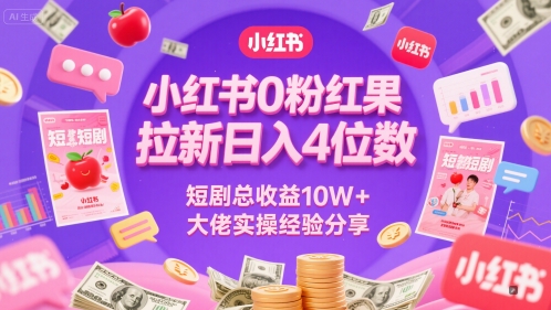 小红书0粉红果短剧拉新日入4位，数短剧总收益10W+大佬实操经验分享-九天资源站