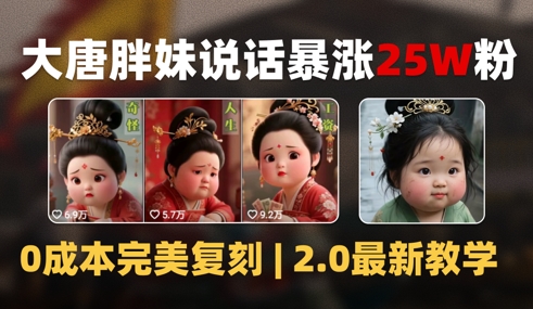 AI大唐胖贵妃说话2.0，40条视频暴涨40w粉，附独家变现攻略-九天资源站
