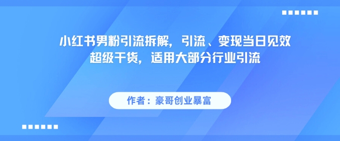 小红书男粉引流拆解，引流、变现当日见效超级干货，适用大部分行业引流-九天资源站